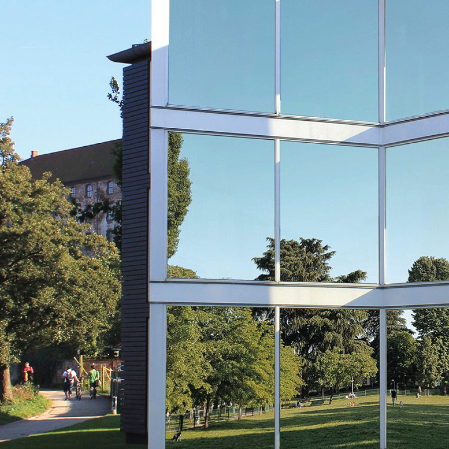 Silver 20% window film on a building