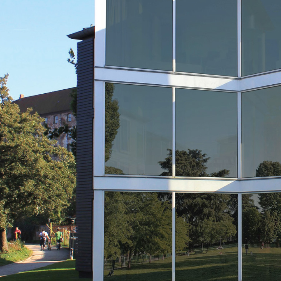 Neutral 20% window film on a building